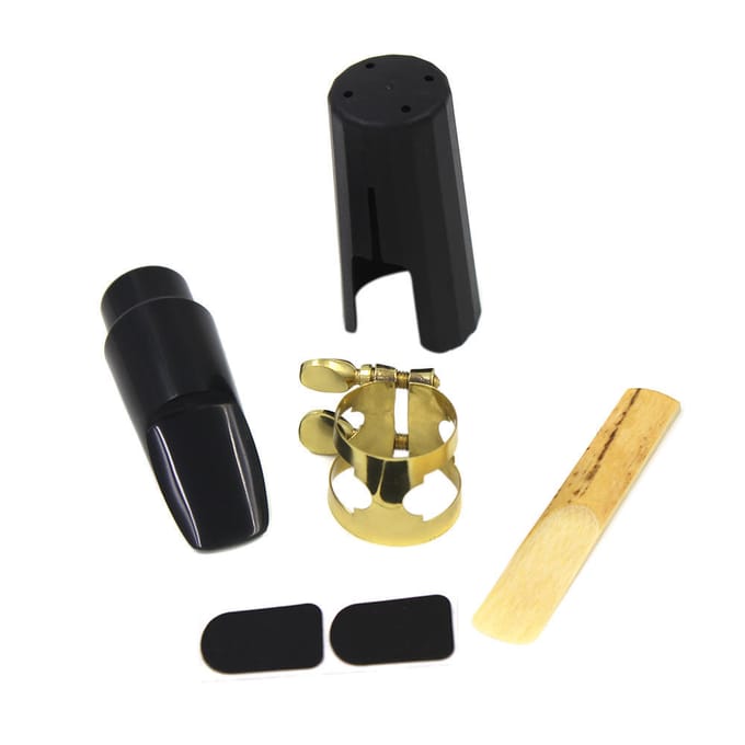 Sopraansax Saxofoonmondstuk Kunststof met dop Metalen gesp Riet Mondstuk Patches Pads Kussens black