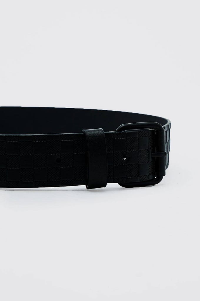 Kunstleren riem met reliëf dambordpatroon | Black | Size Medium