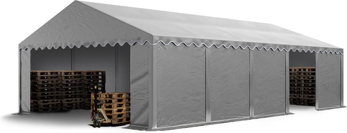 Opslagtent 5x10 m beschutting met PVC zeil 700 N waterdicht grijs