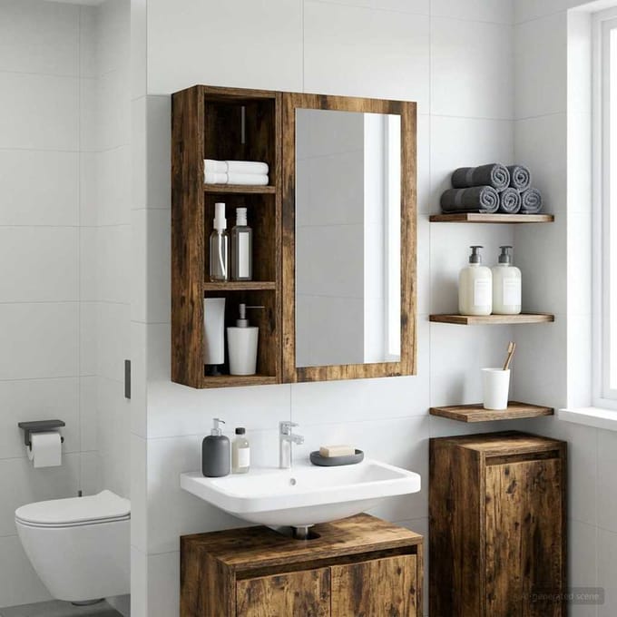 vidaXL - Badkamer - wandkast - Gerookte - Eik - 20 - x - 16 - x - 62,5 - cm