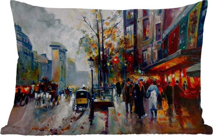 Buitenkussens - Tuin - Schilderij - Stad - Olieverf - 50x30 cm