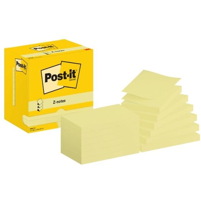 Sticky notes Z-Notes Post-it R350 CY, 12 pads, 100 vellen per pad, 76 x 127 mm, PEFC-gecertificeerd, geel