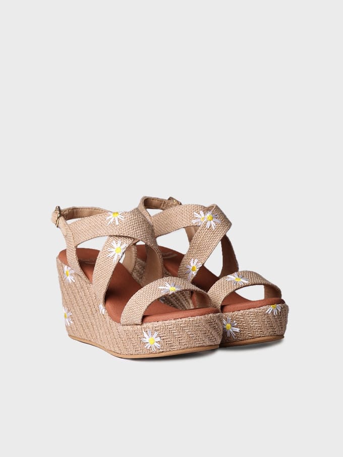 Dames espadrille met hoge hakken en madeliefjes | SIDNEY