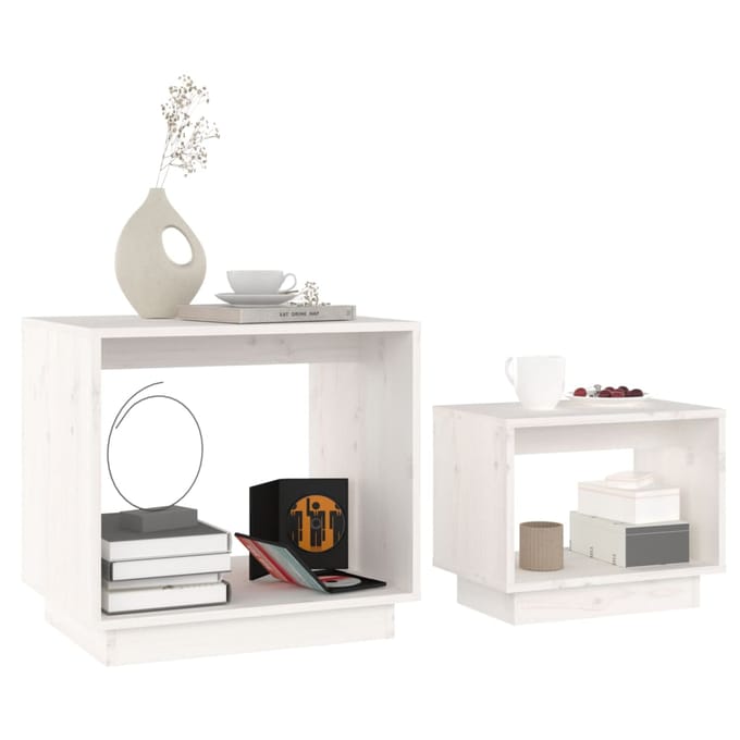 vidaXL - 2-delige - Salontafelset - massief - grenenhout - wit