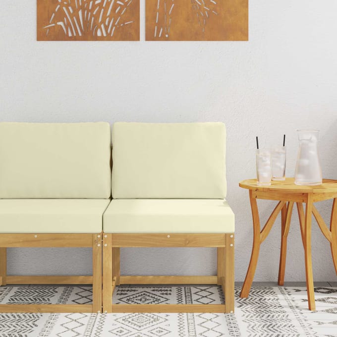 vidaXL - Buiten - bank - set - Massief - Acacia - Hout - Whitewash - en - crème