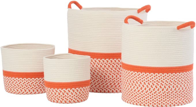 J-Line mand - polyester - oranje/wit - set van 4