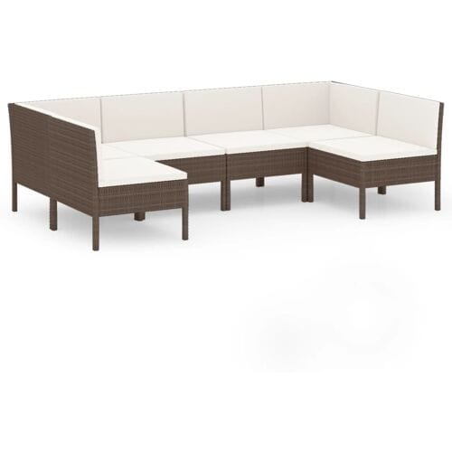 vidaXL - 6-delige - Loungeset - met - kussens - poly - rattan - bruin
