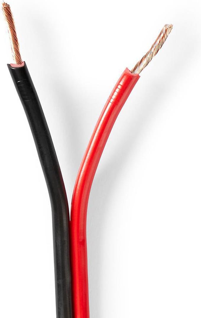 Nedis Speaker-Kabel - 2 x 1.50 mm² - Koper - 100 m - Rond - PVC - Rood / Zwart - Rol