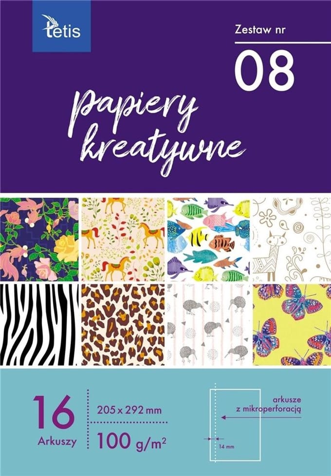 Tetis Creatief Papier A4, 16 vel, 100 g/m², diverse patronen
