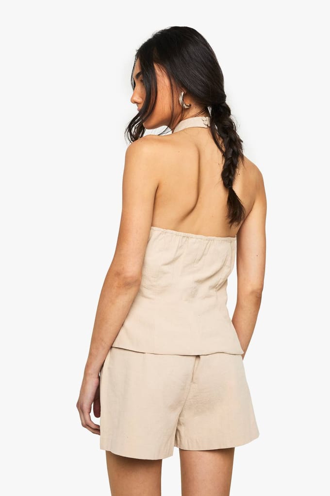 boohoo Dames Linnen Getailleerde Hoge Taille Shorts | Steen | Maat: 34