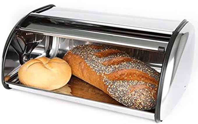 Stainless Steel Bread Bin with Roll Lid - 36 x 23 x 15 cm