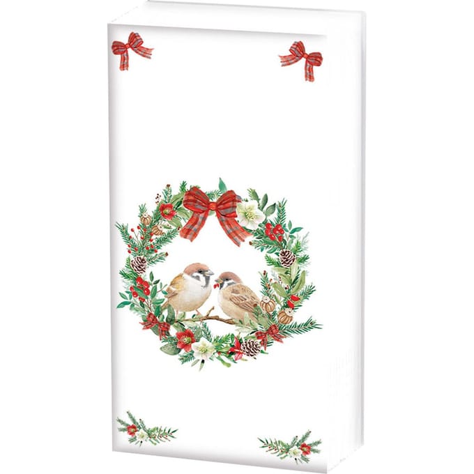 Zakdoeken Sparrows in wreath - Ambiente - 21x21 cm