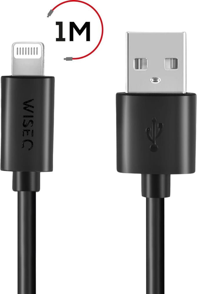 USB Lightning kabel 1 meter – iPhone oplaadkabel – geschikt voor Apple iPhone en iPad – zwart – WiseQ