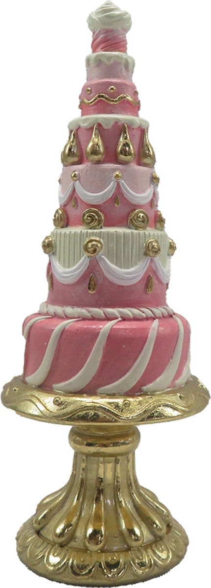 Clayre & Eef Decoratie Beeld Taart Ø 8x 21 cm Roze Polyresin