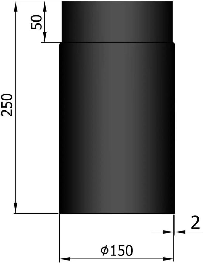 Kachelpijp Ø150 - lengte 250mm - zwart - staal - 2mm