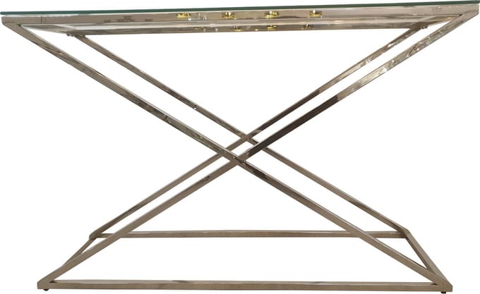 Mbc-living - Sidetable - rvs glans onderstel - helder glas topplaat - 120x40x75cm