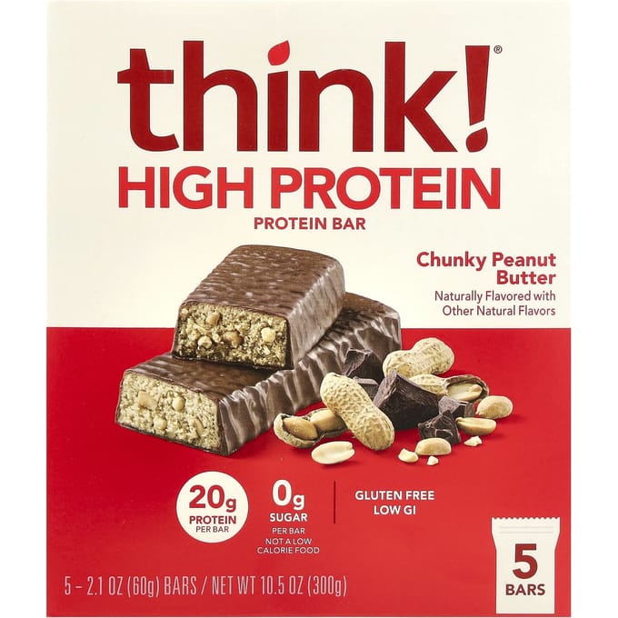 Denken!, Eiwitreep, Chunky Pindakaas, 5 eiwitrepen, 60g (2.1oz) elk