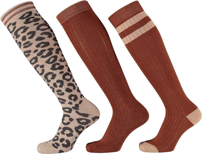 Apollo - Kniesokken - Girls - 3-pack - Panter - Bruin - Glitter - Maat 31/34
