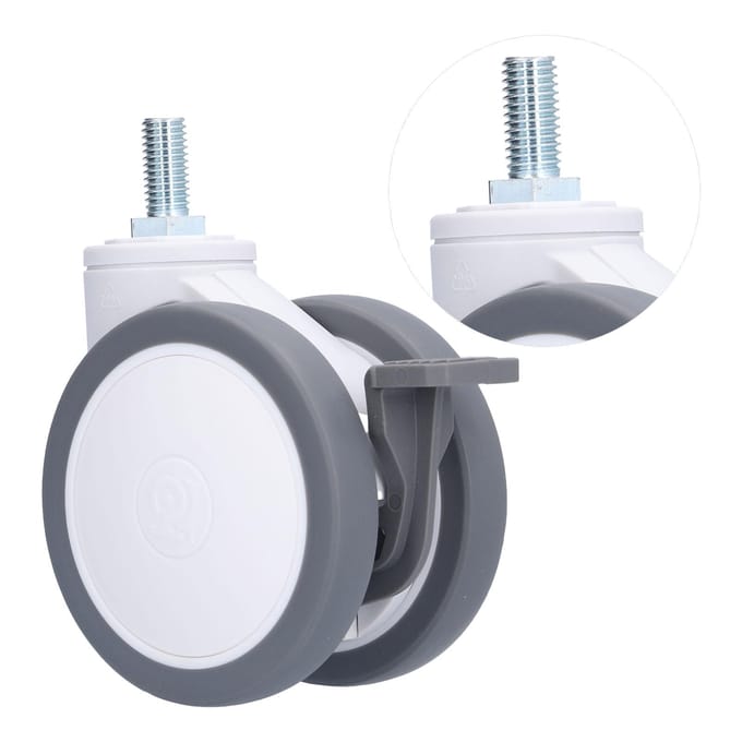Roulette pivotante silencieuse universelle robuste en TPR avec frein, filetage M12, 4 po