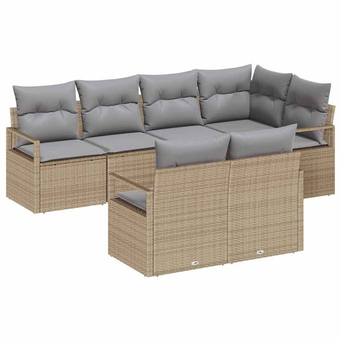 vidaXL Bankstel 7 st Beige poly rattan
