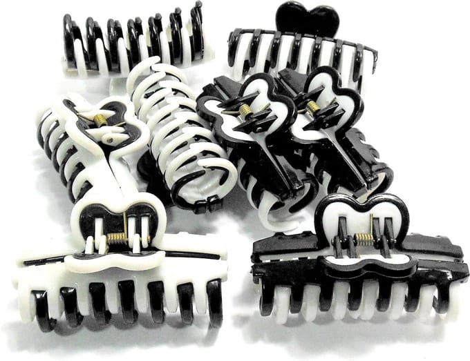 8 grote haarklemmen 9 cm zwart-wit
