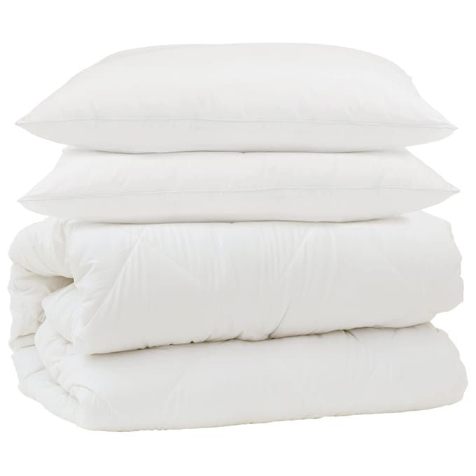 vidaXL - Deken - Set - met - kussen - 3 - st - Wit - Microvezel