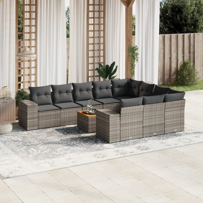 vidaXL - 11-delige - Loungeset - met - kussens - poly - rattan - grijs