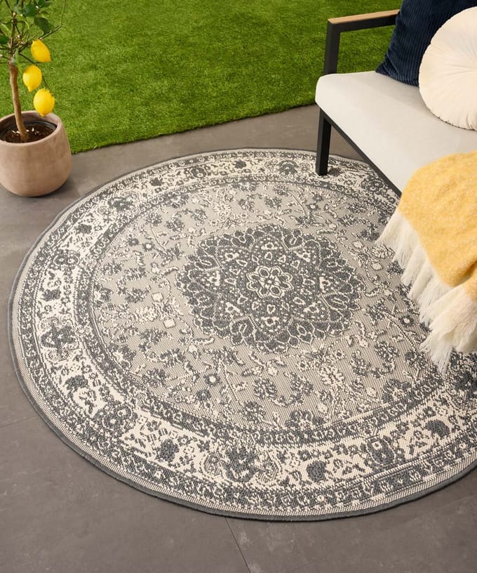 Rond vintage buitenkleed - Flip Agnes grijs 200