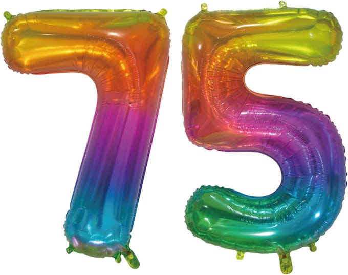 Folieballon 75 jaar Regenboog 76cm