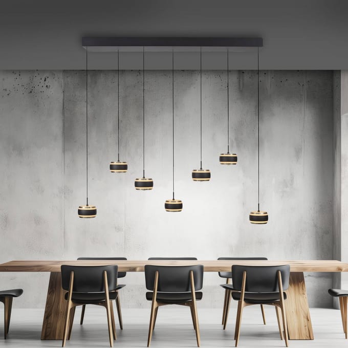 LED hanglamp PURE Falling Rings zwart, lengte 132 cm, 7-lamps