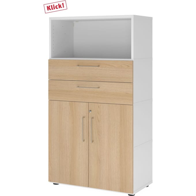 FlexWall | 4 OH | deuren + laden + kast | met verstelbare poten - Wit/Eiken