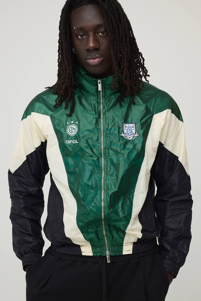 Oversized Funnel Neck Circa 98 Crest Colour Block Trainingsjack | Black | Size Small