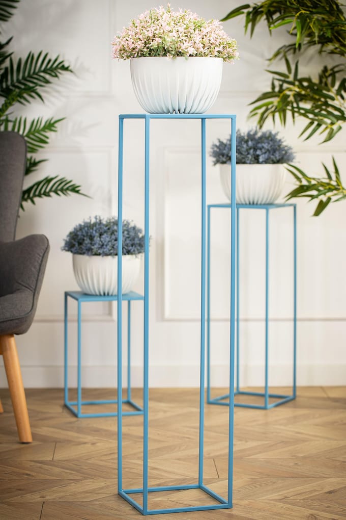 HowHomely - Stalen Plantenstandaard - BLAUW - 100 cm - Minimalistisch Design