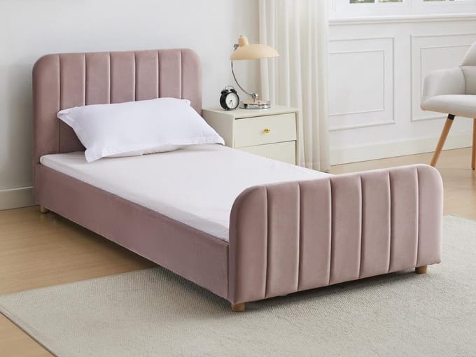 Vente-unique Bedframe fluweel roze 90 x 190 cm