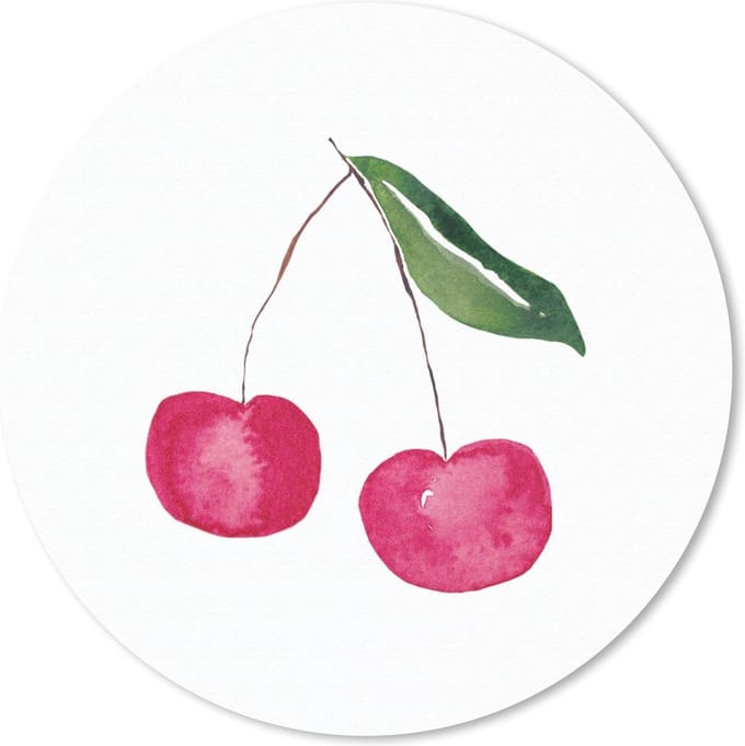 Muismat rond 20x20 cm - Mousepad Kersen - Rood fruit - Wit - Ronde muismatten