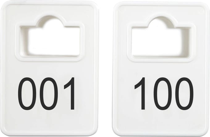 Garderobemunten / garderobe nummers - wit - 001-100 (100 jetons)