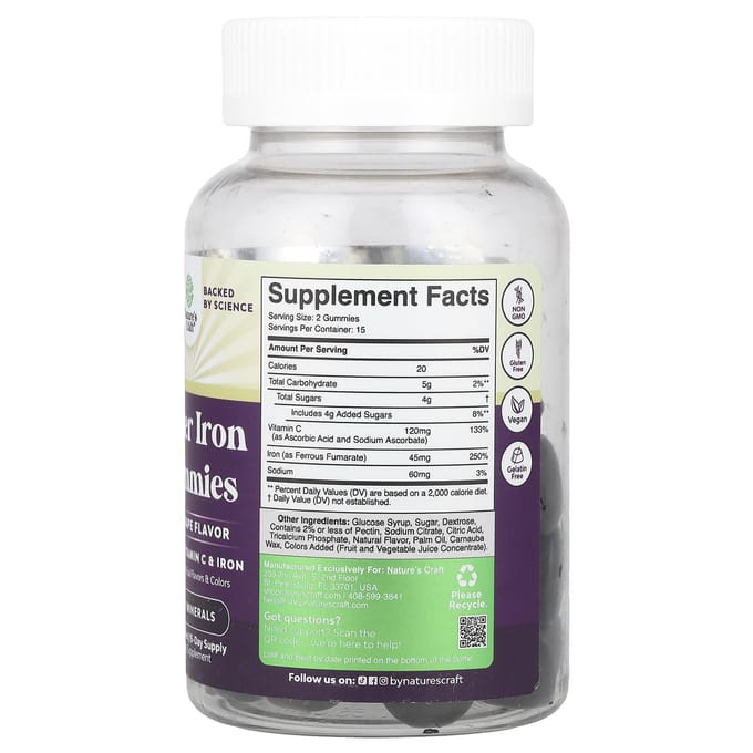 Nature's Craft, Super Gummies Fer, Raisins, 30 Gommes