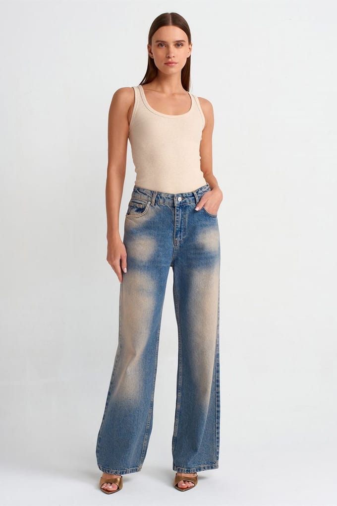 Dames Hoge Taille Wijde Pijpen Katoenen Jeans