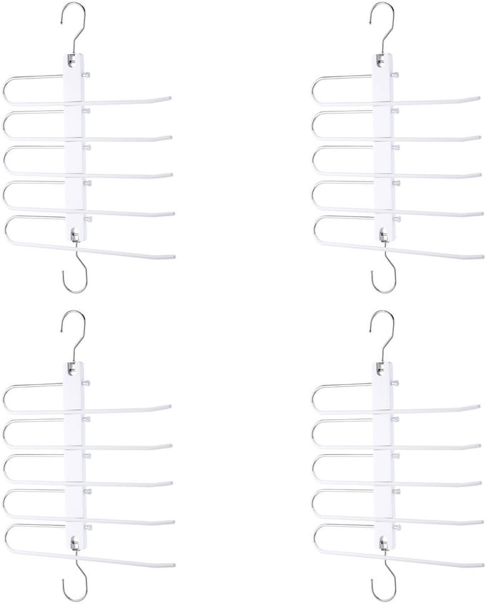 Behave Ruimtebesparende Kledinghanger - Kledinghangers - Broekhanger - Antislip - Wit - 5 Haken - 4 Stuks