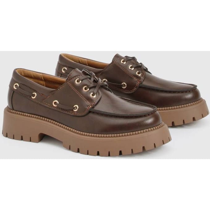 boohoo Dames Chunky Bootsschoenen Loafers | Brown | Maat: 3