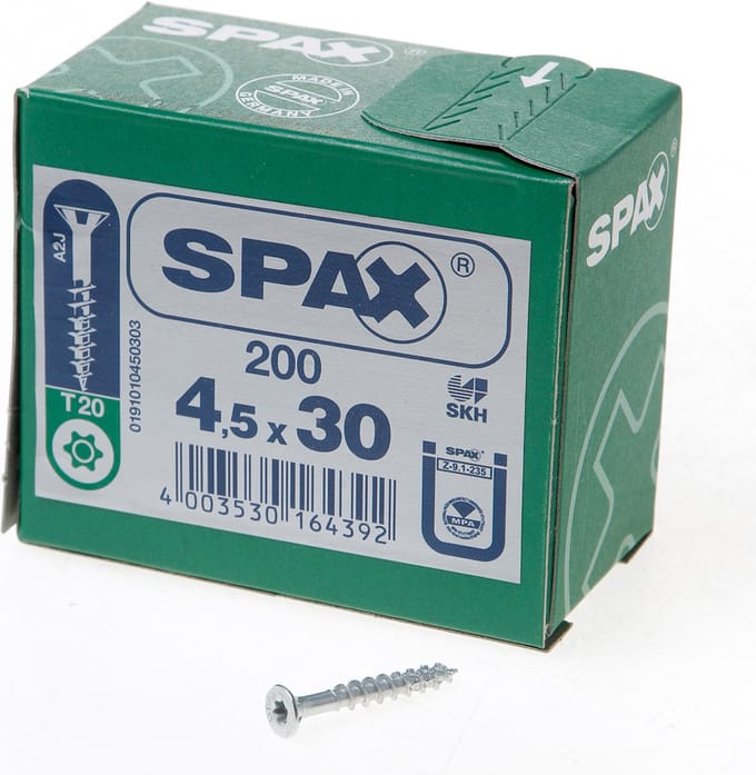 Spax - Spaanplaatschroeven - Torx 20 Platkop - 4,5 x 30mm - Deeldraad - WIROX (200 stuks)