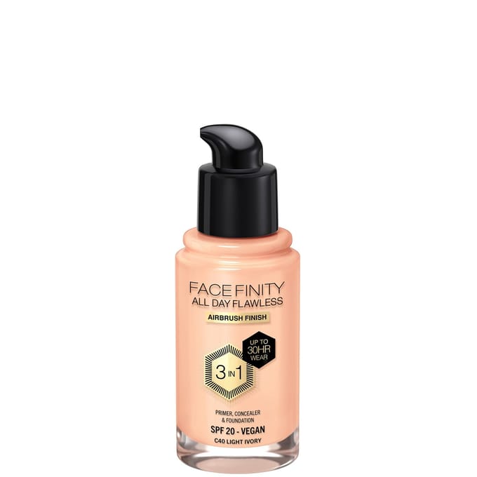 Max Factor Facefinity All Day Flawless 3 in 1 Vegan Foundation 30ml (Various Shades) - C40 - LIGHT IVORY