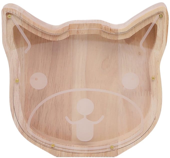 TechKidz, Houten Spaarpot Kattenkop met plexiglas voorkant, Beige