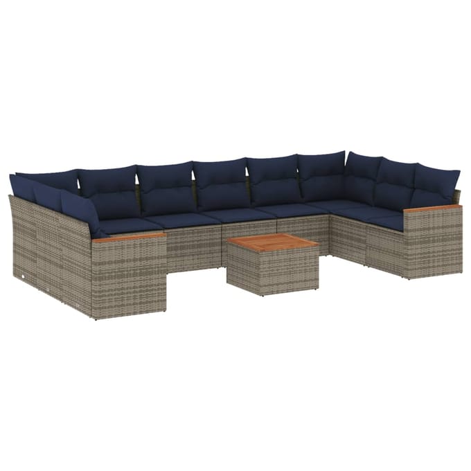vidaXL - 11-delige - tuinbankset - met - kussens, - grijs - polyrotan