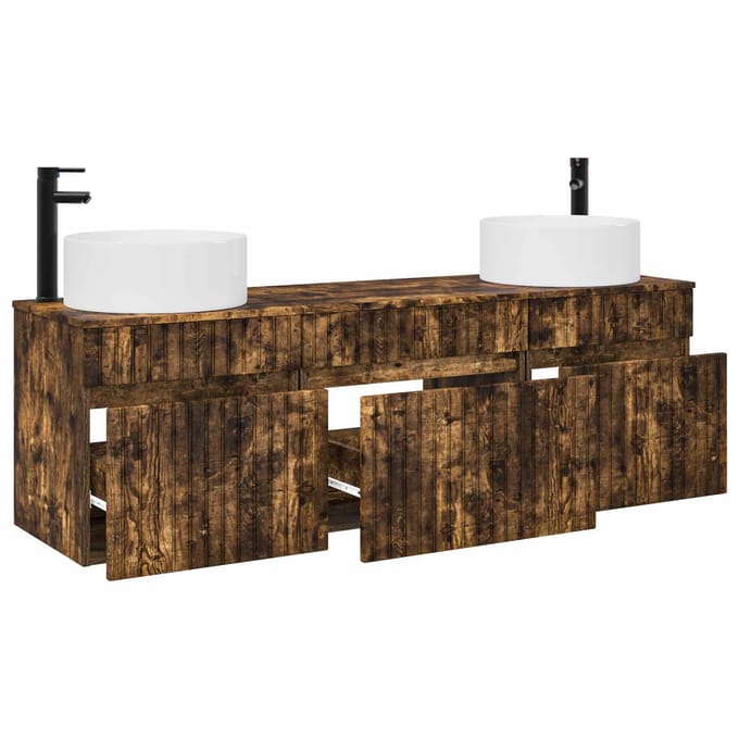 vidaXL - Badkamerkast - set - 3 - st - Gerookt - eiken - 49 - x - 44,5 - x - 65,5 - cm