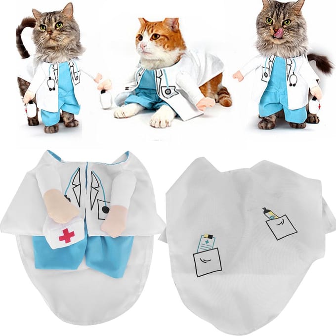 Mini Leuke Grappige Kat Kleding Dokter Pak Verkleden Kostuum Kleding Huisdier Benodigdheden(Wit Type 4) wit