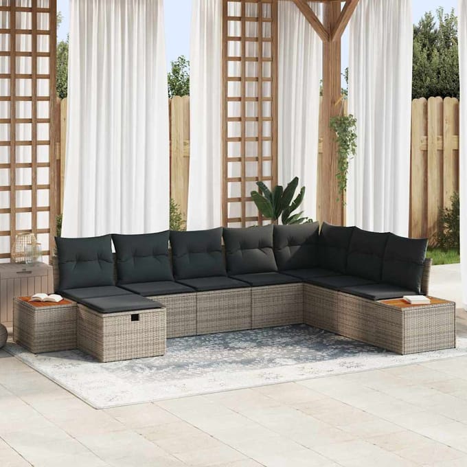 vidaXL - Tuinbank - Set - met - kussen - met - opslag - Grijs - poly - rattan