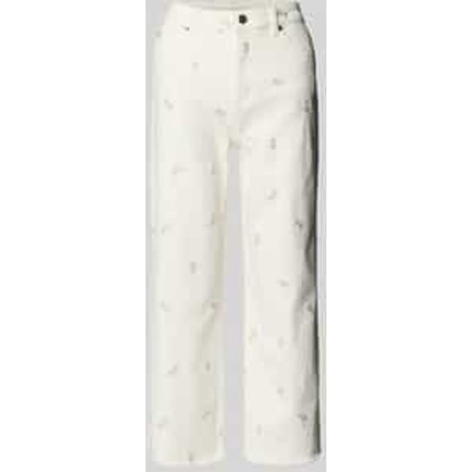 Straight leg jeans met borduurwerk en rafelrand