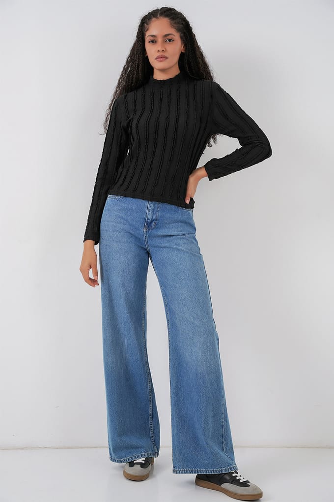 Gestructureerde Slim Fit Halve Col Blouse