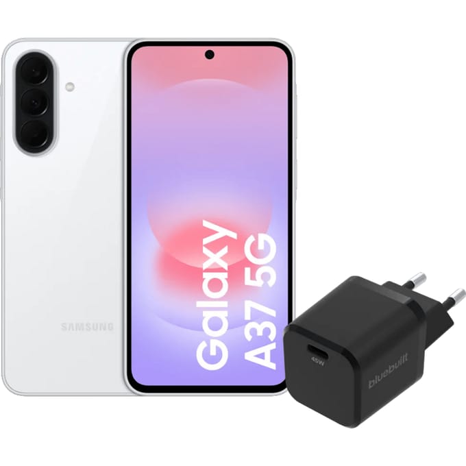 Samsung Galaxy A37 128GB Wit 5G + BlueBuilt Oplader met Usb C Poort 45W Zwart
